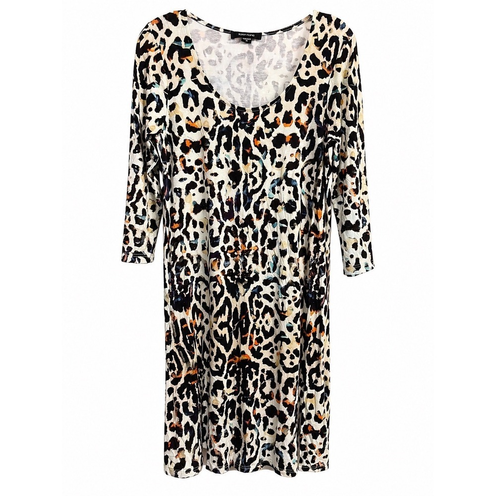 Karen Kane Animal Print T-Shirt Dress Small Made in USA 3/4 Sleeve Stretch